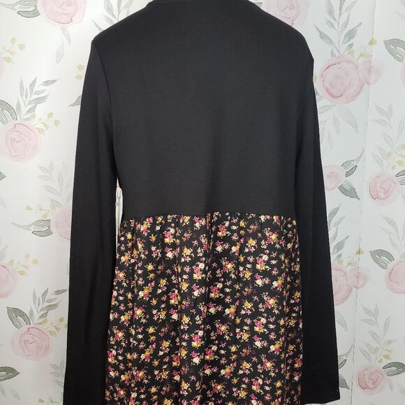 NEW Womens Pretty Black Dainty Pink Floral Open Front Cardigan Sweater L large - Picture 5 of 9